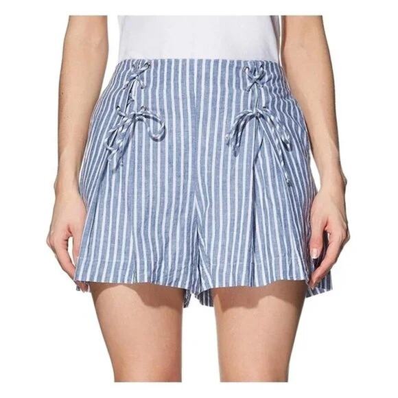 NWT GUESS Hermosa High Ruse Linen Striped Shorts Size Small - Picture 2 of 10